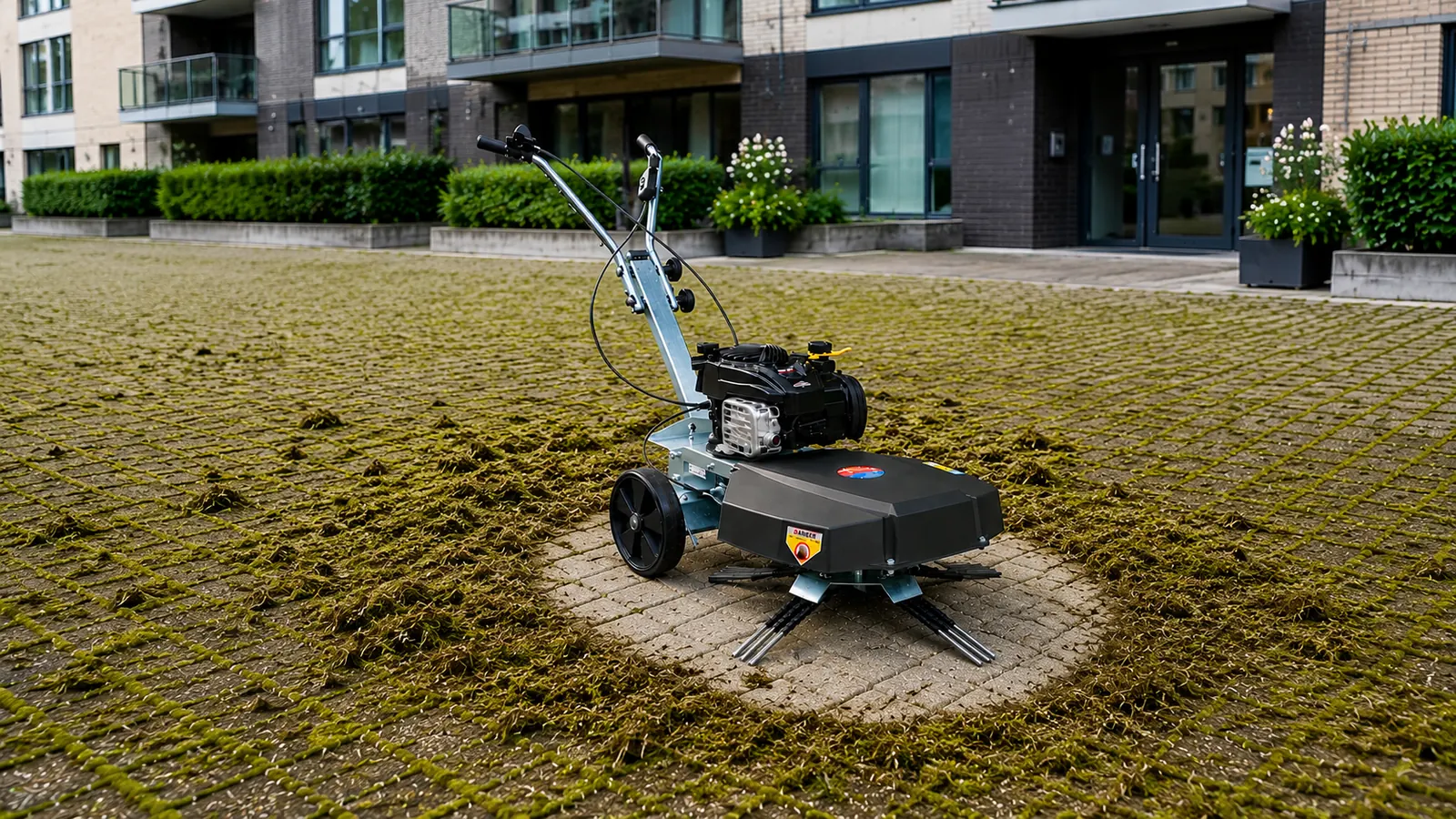 Greenbuster lakaisukone poistaa sammalta pihakiveykseltä ilman kemikaaleja